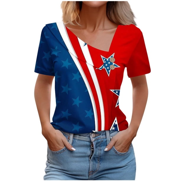 Tops de Algodón para Mujeres Cuello en V Casual de Manga Corta, Imitación Algodón Primavera Y Blusa de Verano