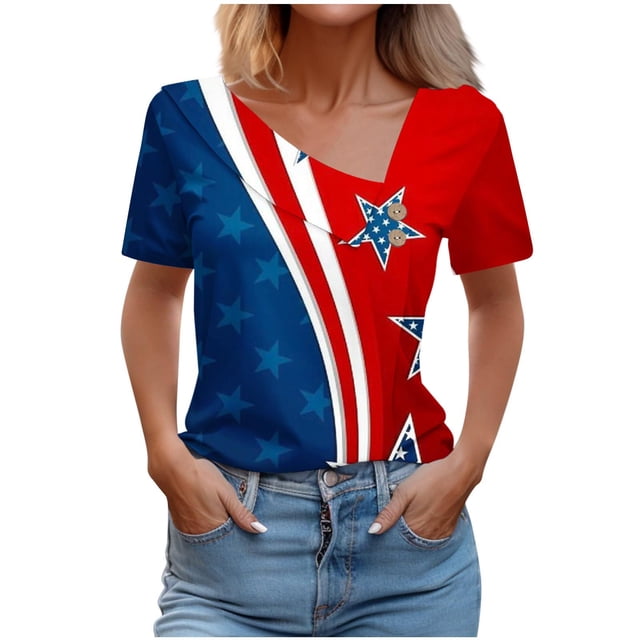 Tops de Algodón para Mujeres Cuello en V Casual de Manga Corta, Imitación Algodón Primavera Y Blusa de Verano