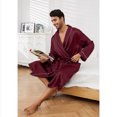 thumbnail image 5 of Vulcanodon Men’s Satin Robe Lightweight,Men's Luxurious Silk Kimono Bathrobe（Burgundy, Large-X-Large）, 5 of 5
