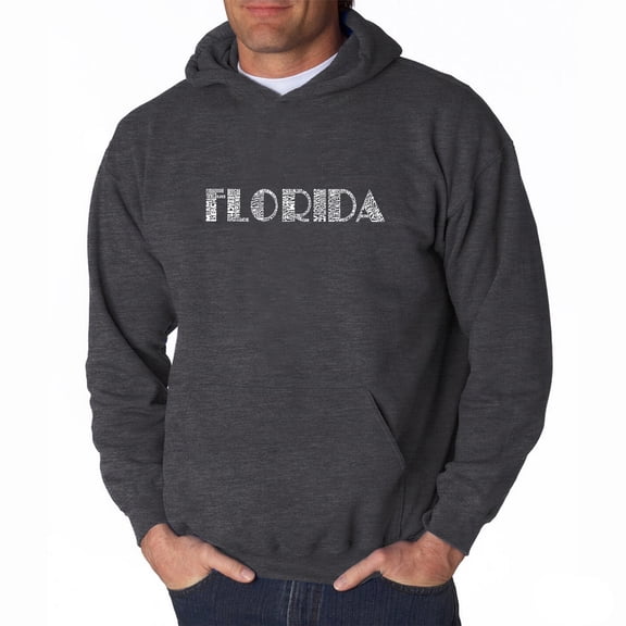 LA Pop Art Men's Word Art Hooded Sweatshirt - POPULAR CITIES IN FLORIDA