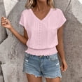 thumbnail image 2 of AnuYalue Eyelet Tops for Women Summer V Neck Short Sleeve Shirts Fashion Smocked Waist Crop Tops Casual Plain T Shirts, 2 of 6