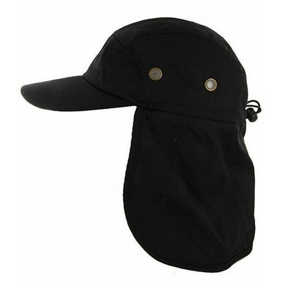 6-12 Lot Of Sun Neck Protector Hiking Army Military Snap Brim Cap With Ear and Neck Flap Hat (Black, 6 Pack)