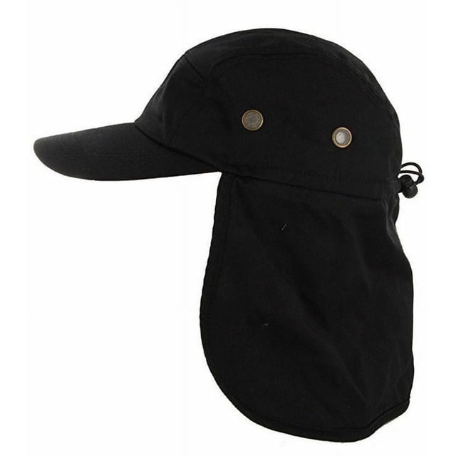 Magg Outdoor Sombrero de Protección Solar en Mezcla de Algodón con Solapa para el Cuello, Negro