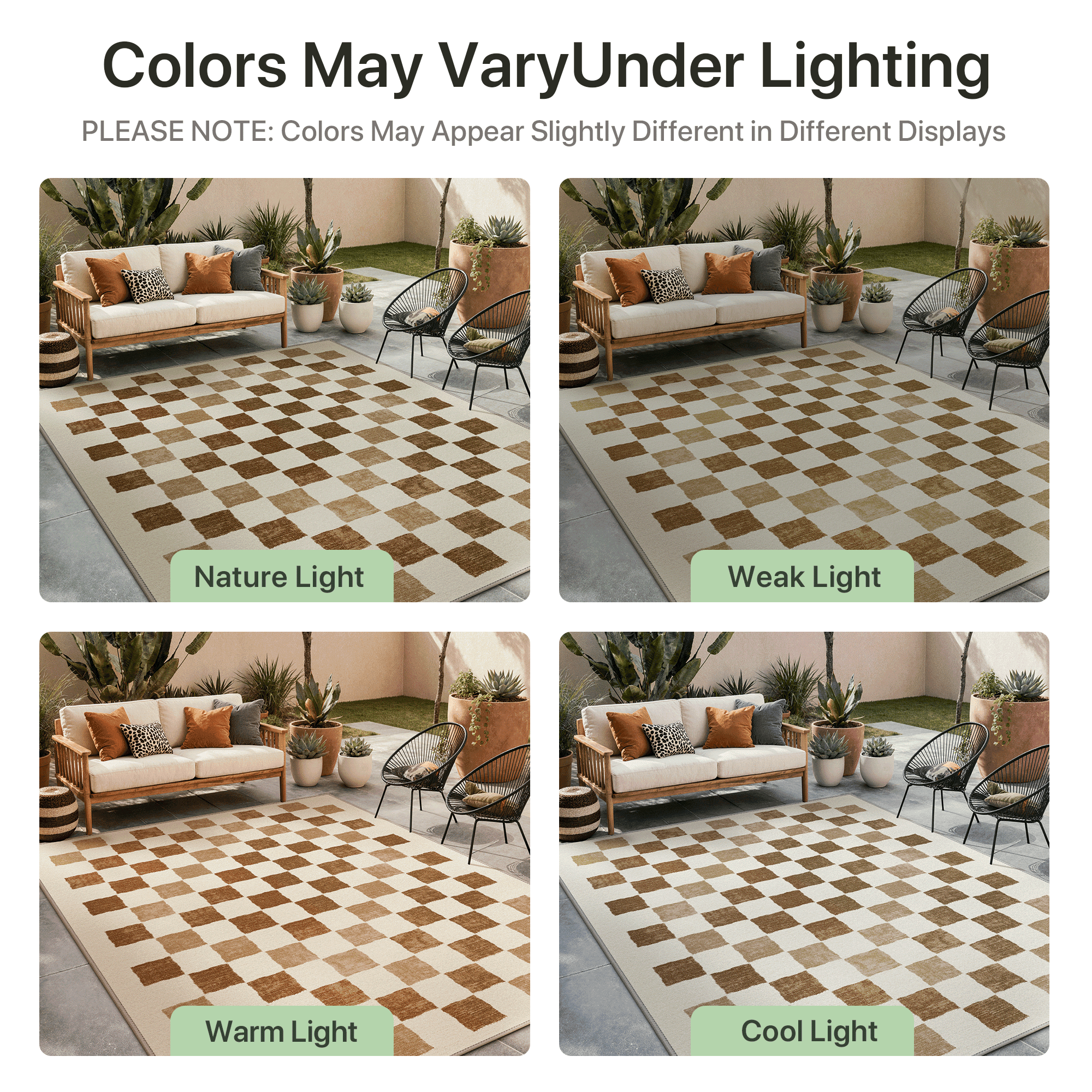 DEORAB Outdoor Rugs 8'X10' Chenille Patio Rug Three-Layer Material Imitation Silicone Spot Molding Camping Outside Rv Mat,BROWN & BEIGE