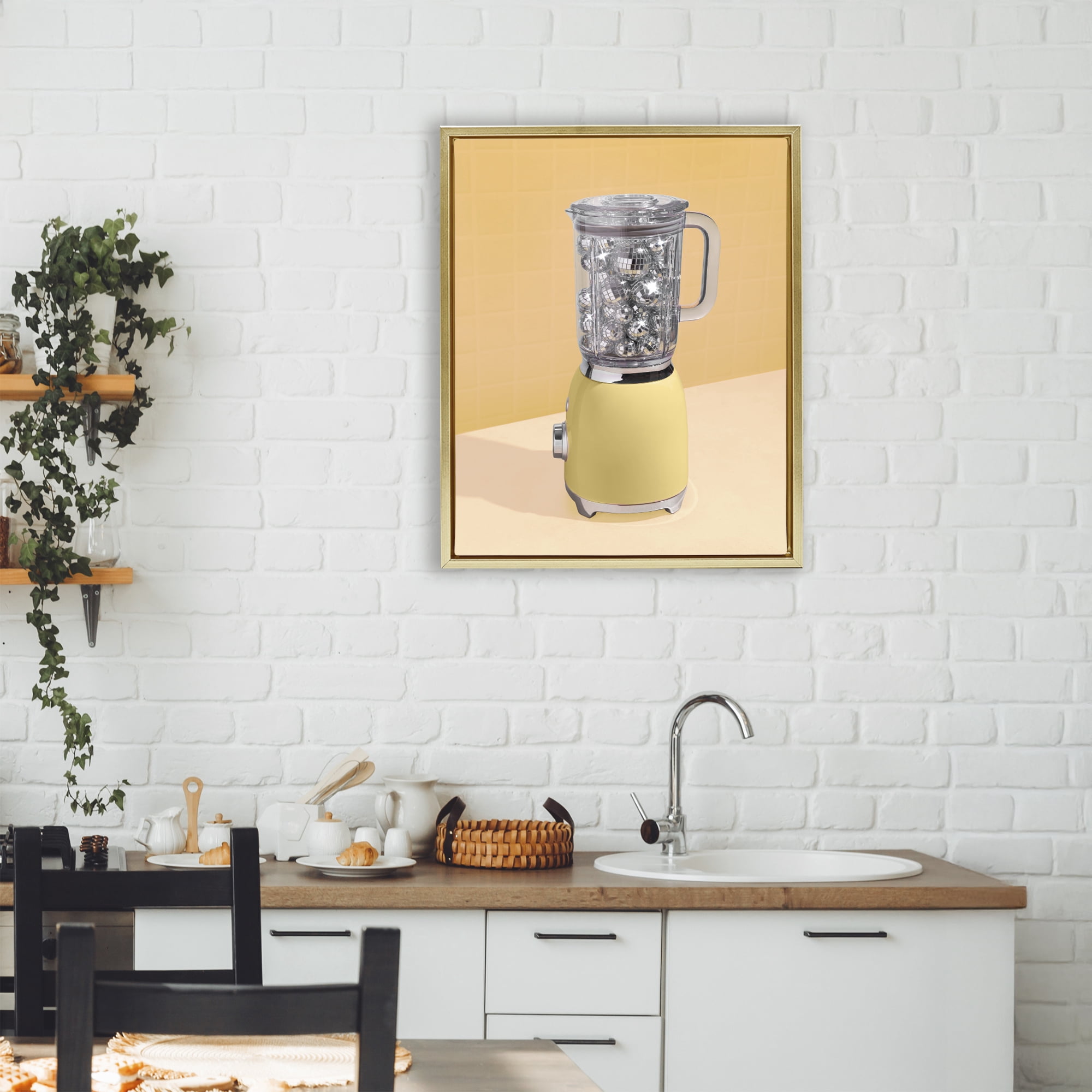 Stupell Industries Disco Drink Blender over Yellow Gold Framed Floater Canvas Wall Art, design by LISH Creative
