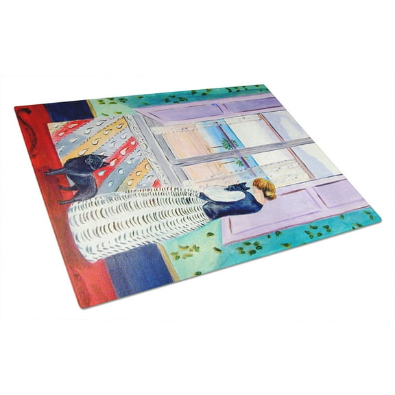 Caroline's Treasures Lady with her Schipperke Glass Cutting Board Large