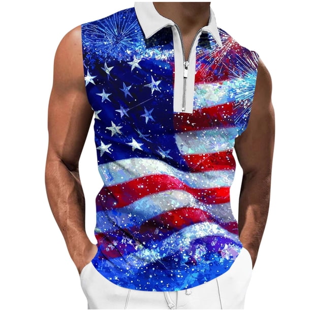 Camisas de Suéter para Hombre, Moda Casual sin Mangas, Cremallera de Impresión Turndown Tanque Deportivo
