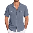 thumbnail image 1 of Men's Solid Color Cuban Collar Casual Short Sleeved Imitation Cotton Linen Men's Large Shirt 4XL, 1 of 5