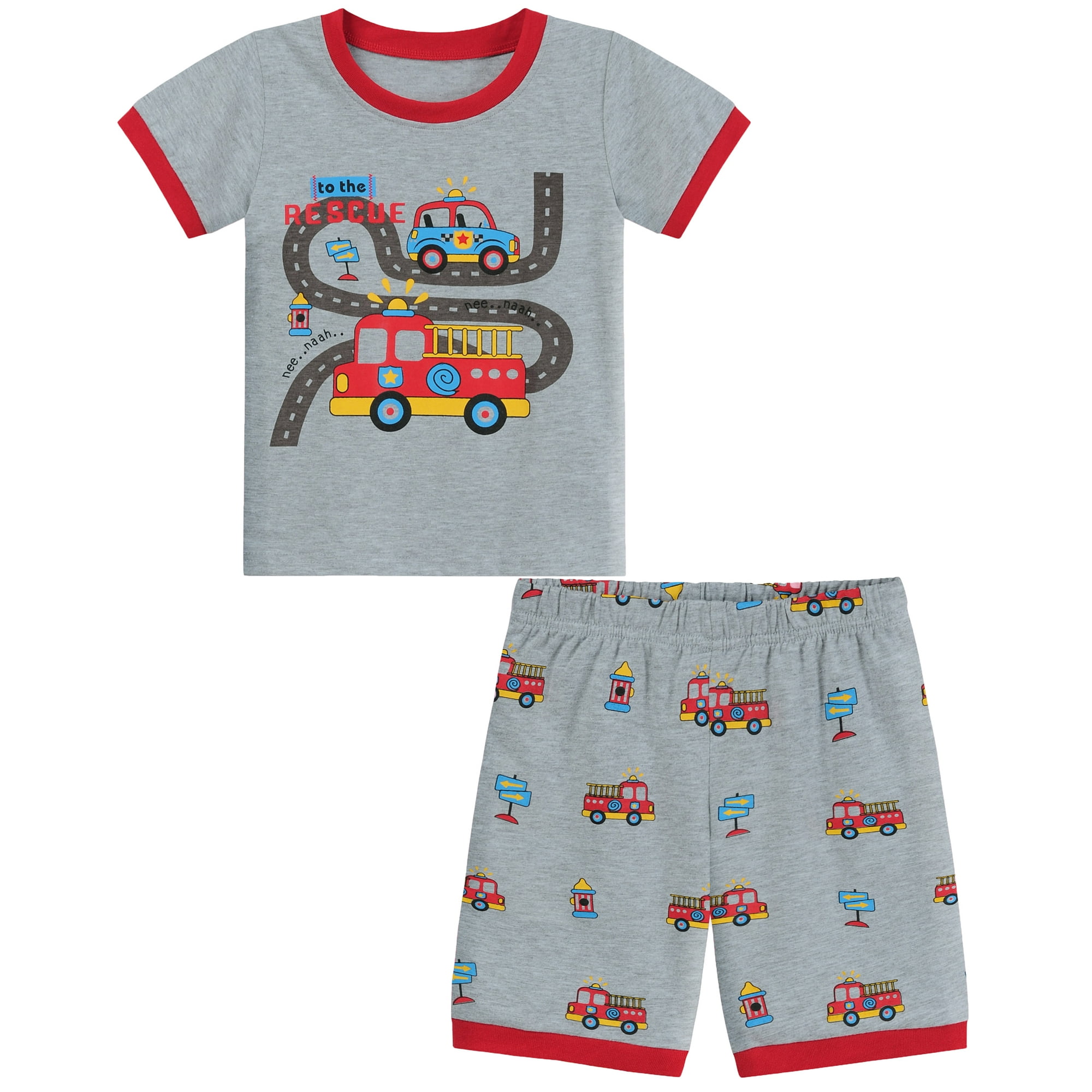 Little Hand Toddler Boys Pajamas Shorts Fire Truck Pajama Short Sets 5t Gray