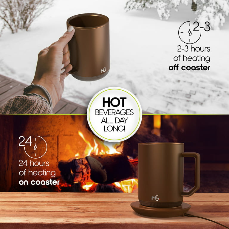HOME-X White Mug with Mug Warmer Set, Coffee Accessory for Home or Office,  Small Electric Coffee Mug Plate Warmer, Heated Mug Coaster, 3 1/2 D x 4