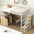 thumbnail image 3 of Harper & Bright Designs Full Size Loft Bed with Storage Staircase and Shelves, Heavy Duty Metal Loft Bedframe with Wardrobe and Lockers for Kids Teens, White+Natural, 3 of 15