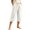 White, variant on CUSTG Women Casual Pants 3/4 Capri Trousers Summer With Pockets Elastic Waistband High Waist Trousers Loose Lightweight Leisure Style Linen Pants Women