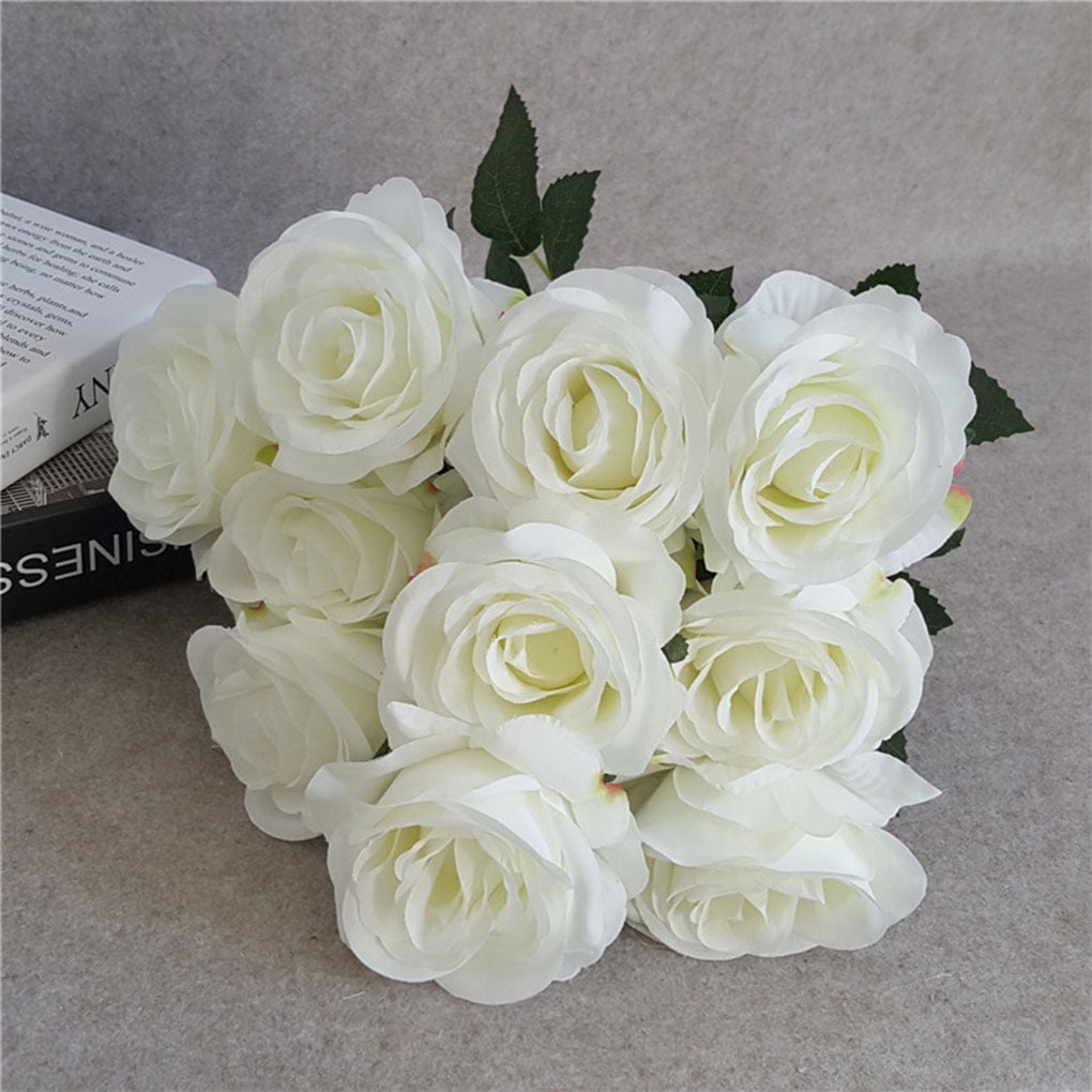 TureClos 10 Head Artificial Rose Flower Wedding Bridal Bouquet Home ...