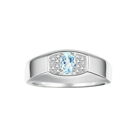 Rylos 14K White Gold Classic 6X4MM Oval Aquamarine & Sparkling Diamond Ring - Birthstone Jewelry for Men -Size 12