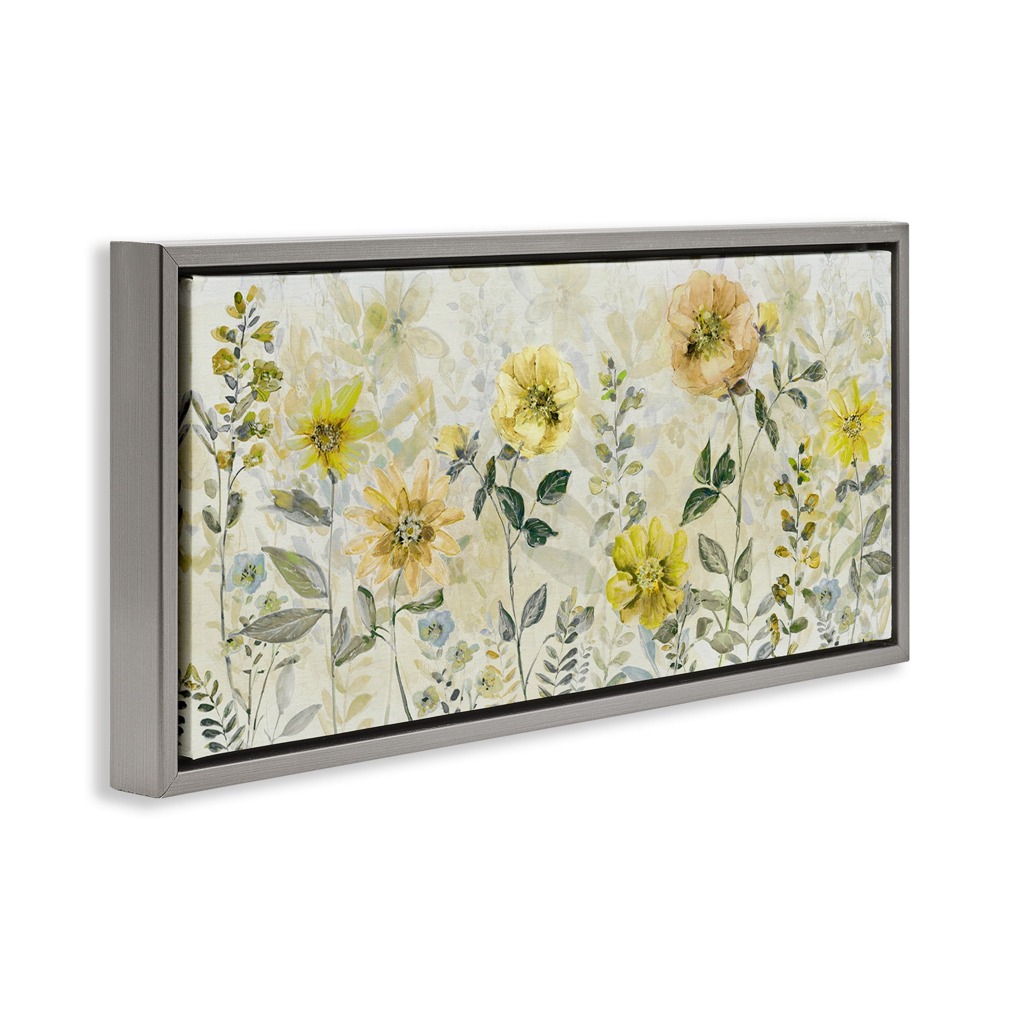 Stupell Industries Yellow Buttercup Garden Gray Framed Floater Canvas Wall Art, design by Sally Swatland