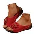 thumbnail image 3 of Slippers for Women,Stylish Opentoe Wedges With Leather Top And Flower Slippers Are Comfortable Shoes With Temperament,Womens Slippers,Red,6, 3 of 9