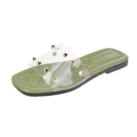 

IELGY Rivets sandals open toe beach shoes flat slippers flat heel fashion