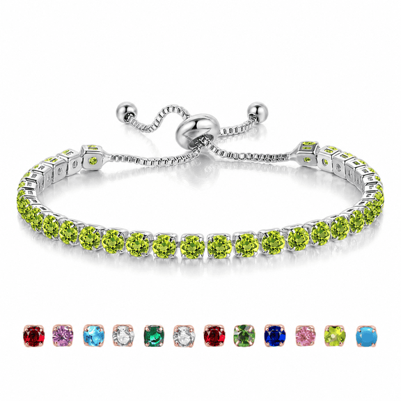 Silver Plated Tennis Bracelets for Women CZ August Birthstone Bracelets, 4mm Tennis Bolo Bracelet Fashion Jewelry Birthday Gifts for Women Wife Mom Her | Adjustable
