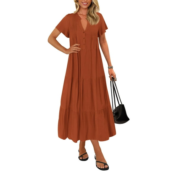 Vestido de verano KIRUNDO 2025, manga corta, cuello en V, maxi