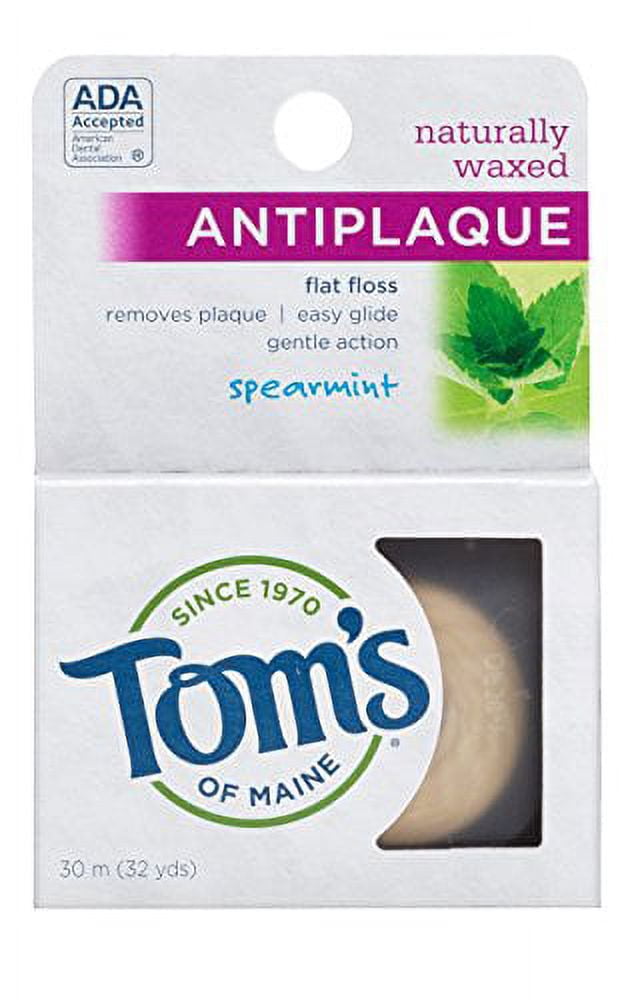 Tom's of Maine Natural Waxed Antiplaque Flat Floss, Dental Floss, Natural Floss, Spearmint, 32 Yards, 6-Pack