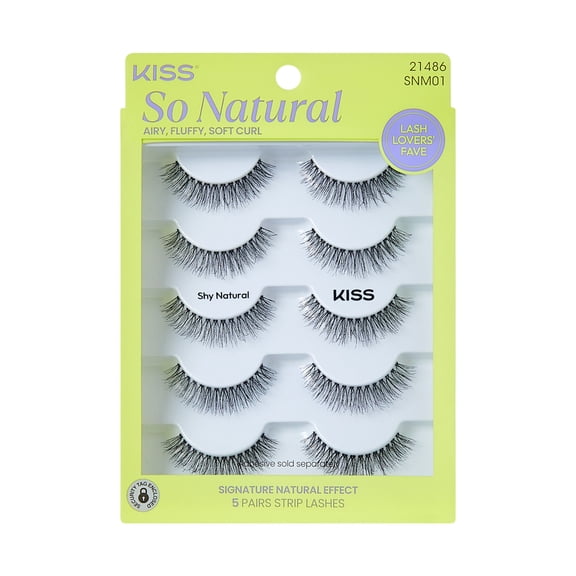 KISS So Natural False Eyelashes, ‘Shy Natural’, 8mm-10mm, Natural Volume, 5 Pairs