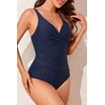 thumbnail image 5 of SOMER One Piece Swimsuit Womens Bathing Suits Tummy Control V Neck Cross Twist Front Ruched with Padded and Adjustable Straps Swimwear Navy Blue XL, 5 of 6