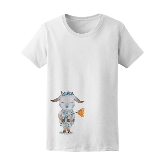 Beautiful Watercolor Cute Sheep T-Shirt Women -Image by Shutterstock, Female Large