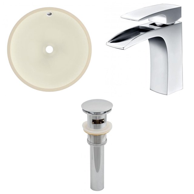 American Imaginations 16-in. W Round Bathroom Undermount Sink Set In Biscuit - Chrome Hardware - Overflow Drain Incl. AI-27039