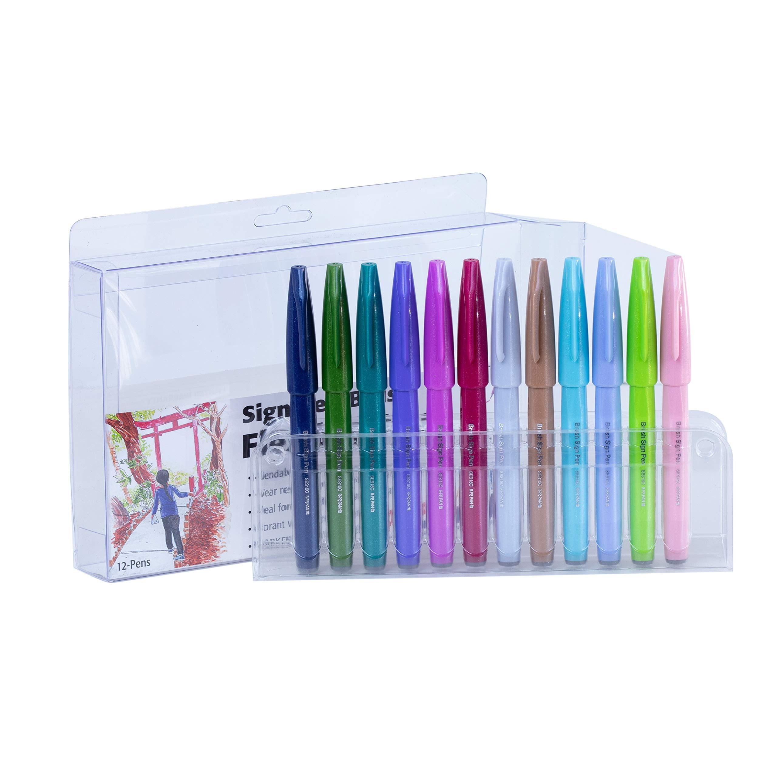 Pentel Arts Brush Tip Sign Pens - Secondary Colors, Set of 12