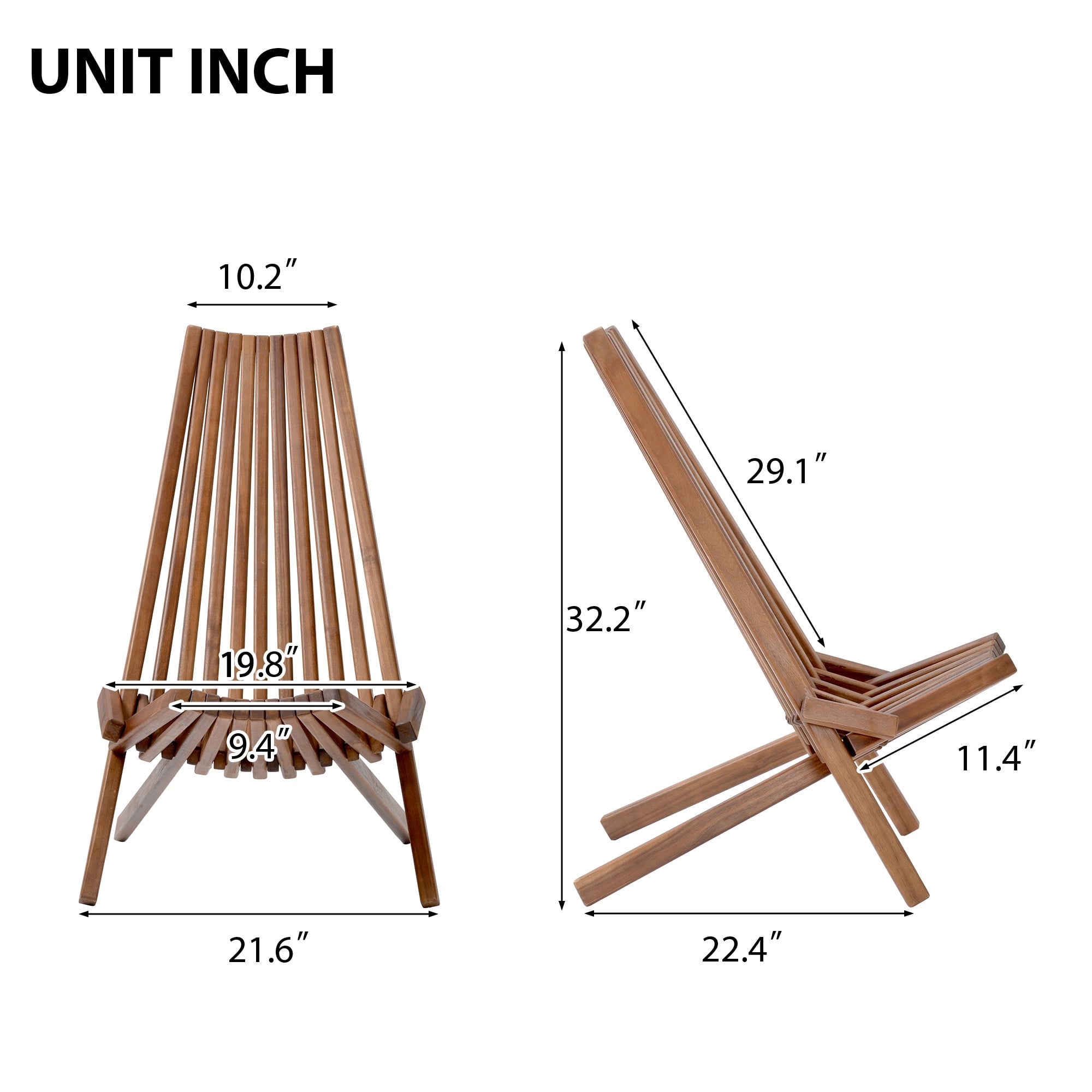 IVV Acacia Wood Folding Chair, Outdoor Weather-Resistant Wooden Foldable Chair Patio Furniture Comfy Adirondack Chairs Lounge Chair for Deck Fire Pit Porch Camping, Brown