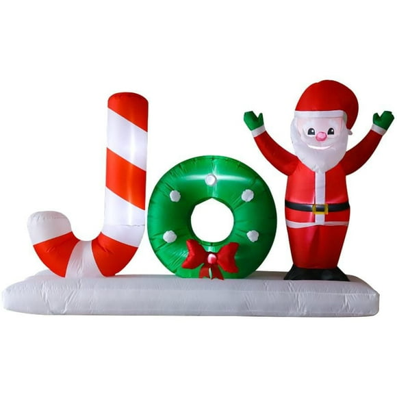 "JOY" GONFLABLE ILLUMINÉ À DEL, SUR BASE AVEC PÈRE NOËL, COURONNE ET CANNE, 1.5M, ADAPTATEUR