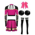 thumbnail image 4 of TiaoBug Women Cheerleading Dance Outfit Long Sleeve Mock Neck Crop Top with Pleated Skirt 5Pcs Set Hot Pink&Black S, 4 of 5