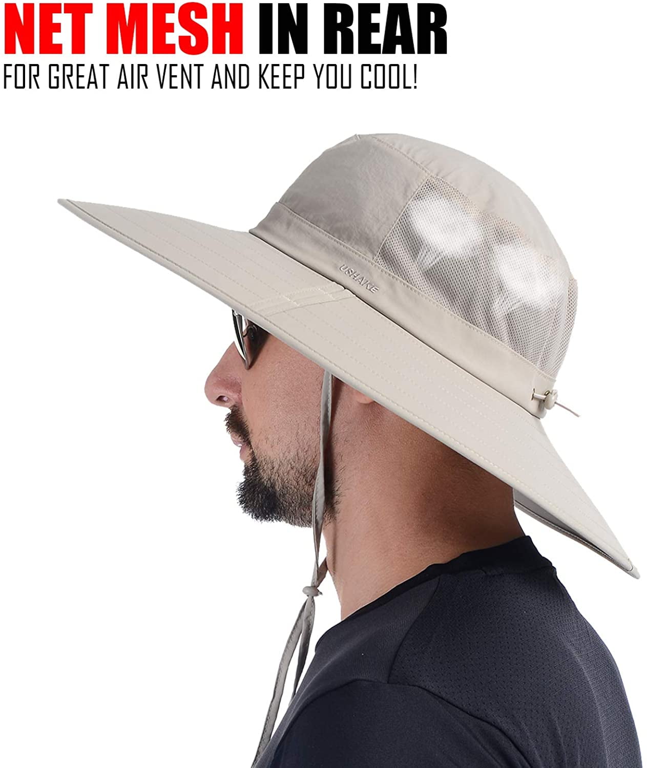 USHAKE Foldable Super Wide Brim Fishing Hat Bucket Safari Hat Sun Hat UPF 50