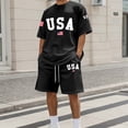thumbnail image 2 of Men's 2 Piece Shirt Set Summer Short Sleeve USA Print T-Shirt and Shorts Loose Fit Comfortable Loungewear Vacation Set, 2 of 4