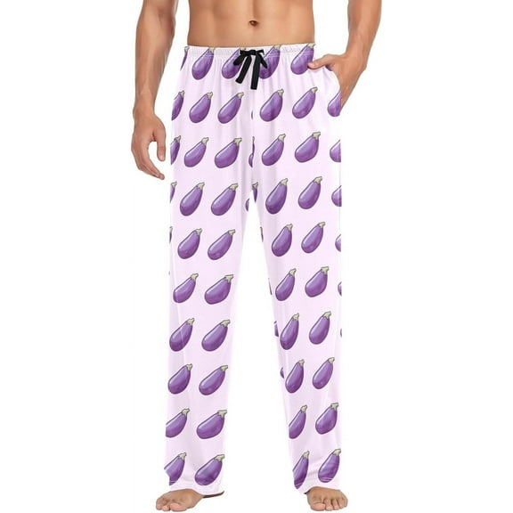 Top-kevin Men's Pajama Bottoms, Sleeping Long Pant Eggplant Pajamas Lounge Wear Sleepwear Pants Purple Vegetables PJS