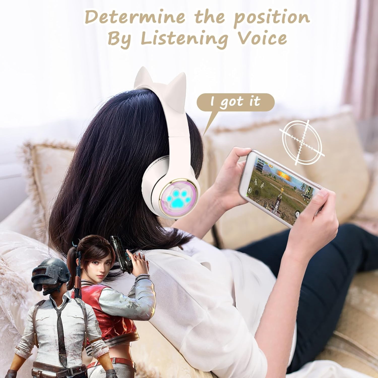 QearFun Cat Headphones for Girls Kids for School, Kids Bluetooth Headphones with Microphone & 3.5mm Jack, Teens Toddlers Wireless Headphones with Adjustable Headband for Tablet/PC-White