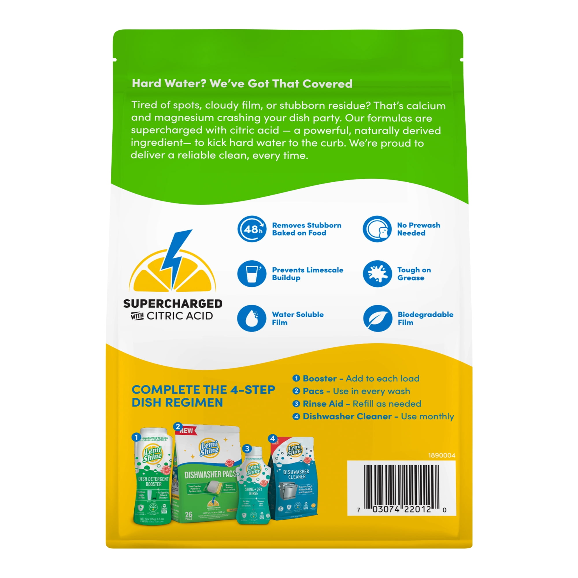 Lemi Shine Automatic Dishwasher Detergent Pods, Fresh Lemon Scent, 52 Ct