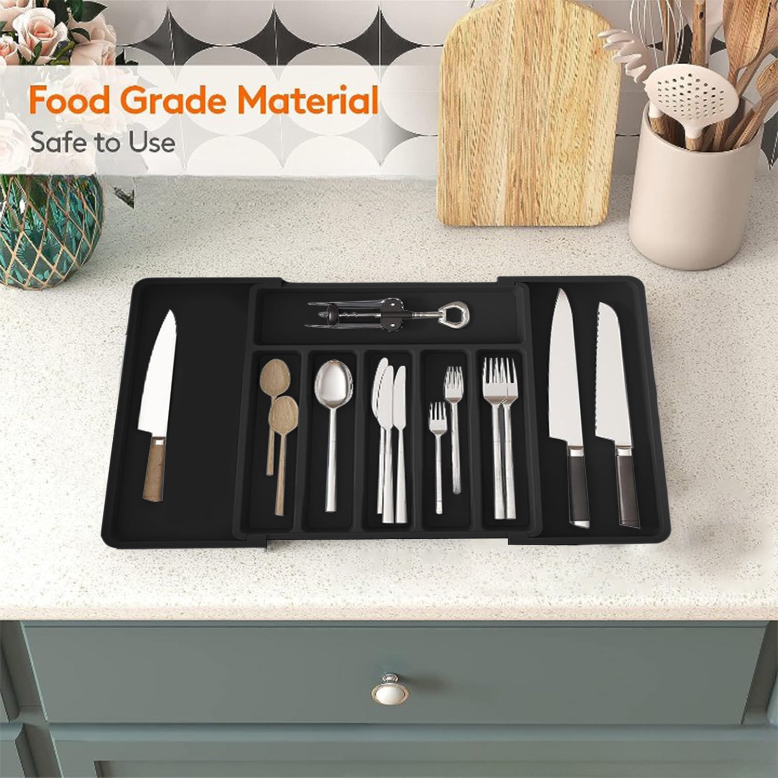 LHNFT Silverware Organizer - Expandable Kitchen Drawer Organizer, Adjustable Utensil Organizer, Cutlery Drawer Organizer for Forks, Knives, Multipurpose Kitchen Organizers and Storage Solution
