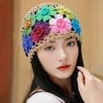 thumbnail image 5 of Prolriy Hats for Women Vintage Handmade Embroideried Cotton Crochet Knit Hollow Out Floral Knit Hat Womens Hats Khaki, 5 of 9