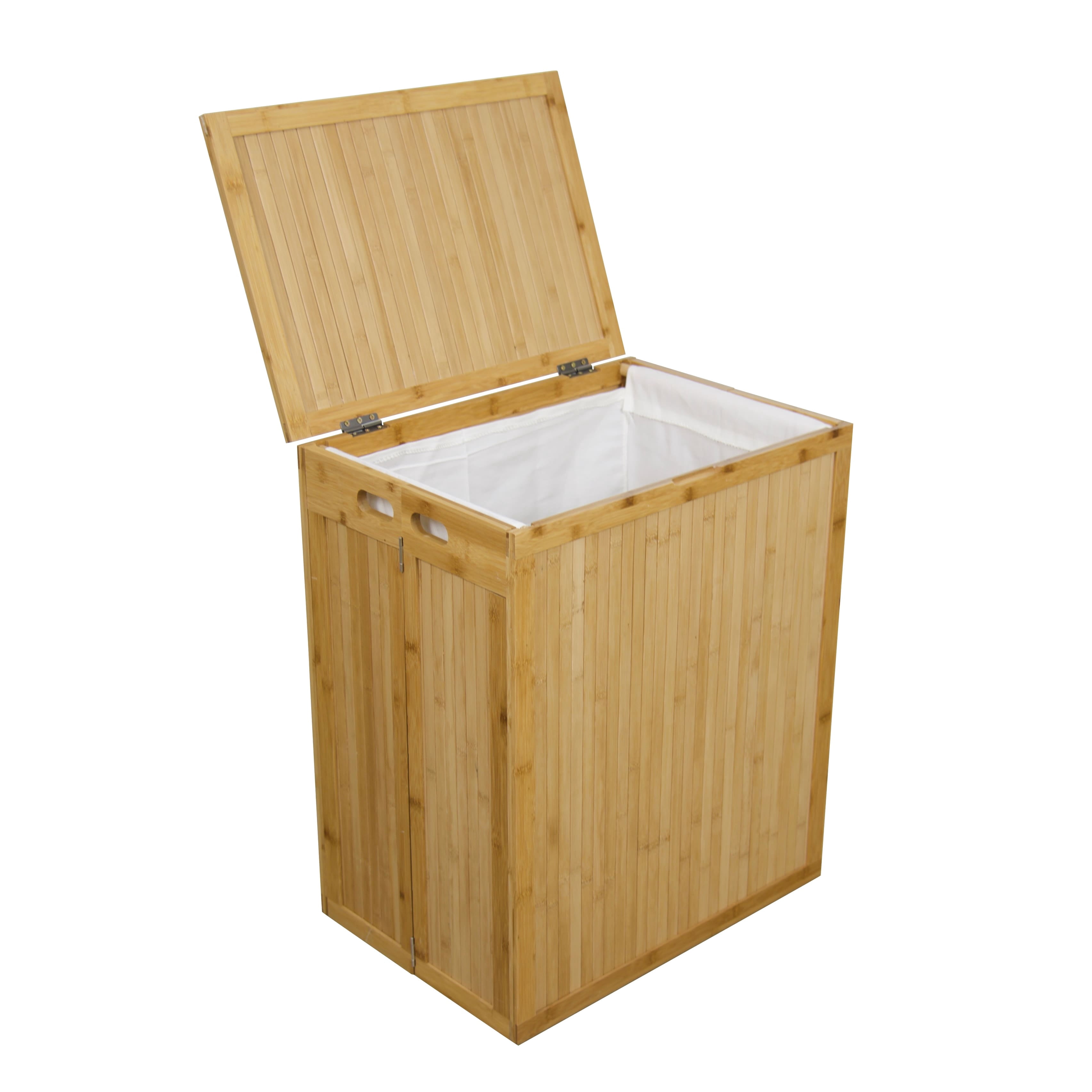 Solid Bamboo Folding Clothes Hamper w/ Removable Laundry Bag Caramel