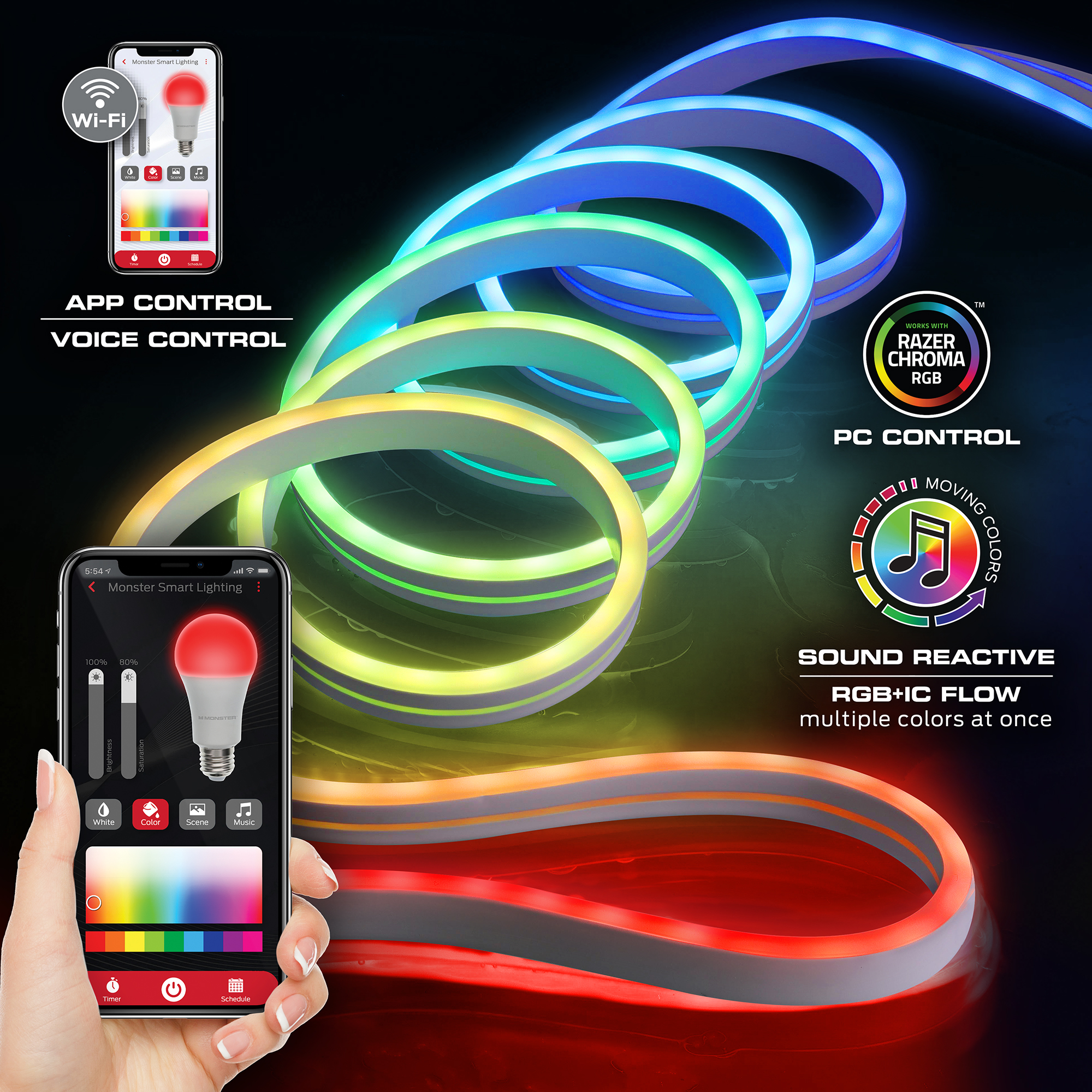 Monster 16.4ft Neon LED Strip Lights, Multicolor Flow photo 5