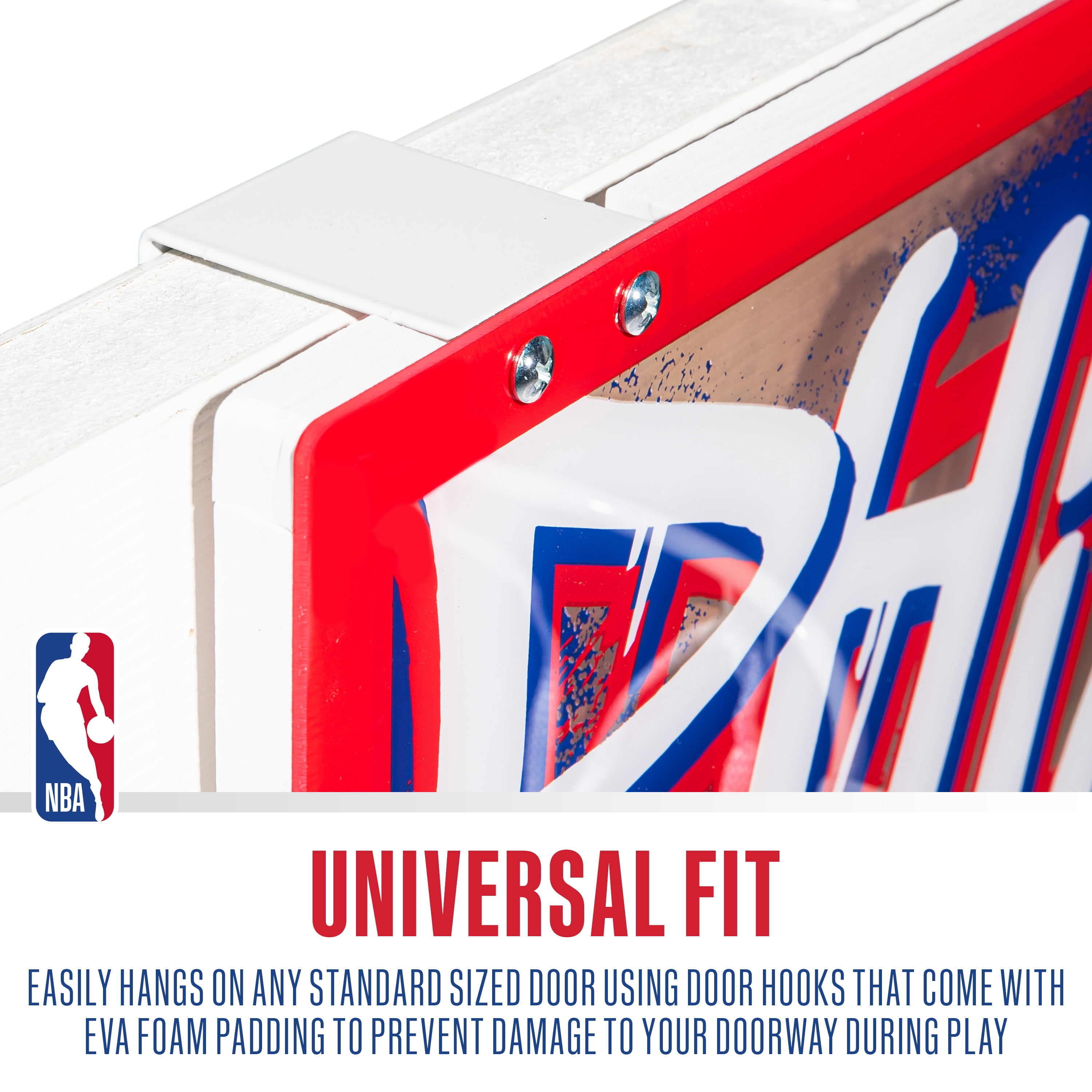 Franklin Sports NBA Philadelphia 76ers Over the Door Basketball Hoop - Kids Indoor Basketball Hoop with Mini Basketball - NBA Fan Shop Mini Hoop for Bedroom + Office - Over the Door Mini Hoop Set