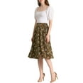 thumbnail image 2 of INSPIRE CHIC Women's High Waisted Split Hem A-Line Floral Skirt M Brown, 2 of 6