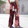 thumbnail image 7 of WTOBBY Women's Summer Boho Floral Print Wide Leg Palazzo Pants with High Waist Elastic Drawstring and Side Pockets for Comfortable Everyday Use ,Wine XL, 7 of 7