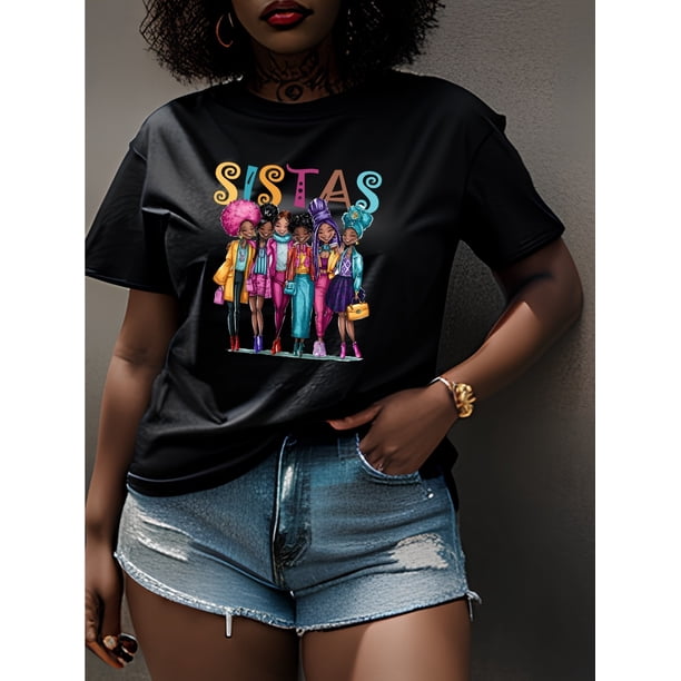 Vibrant "SISTAS" Graphic Print Regular Size Women's T-Shirt - Casual Crew Neck, Short Sleeve, Stretchy Cotton Blend, Machine Washable, Bright Yellow with Bold Sisterhood Design, Ladies T Shirts