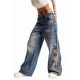 thumbnail image 3 of Women Baggy Y2k Distressed Jeans Boyfriend Embroidered Ripped Denim Pants Wide Leg Patchwork High Waist Chambray Blue S, 3 of 9