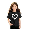 thumbnail image 4 of Girls 2-11 Years Short Sleeve T-Shirt Cute Heart Print Casual Crew Neck Summer Top for Kids Black 9 Years, 4 of 5