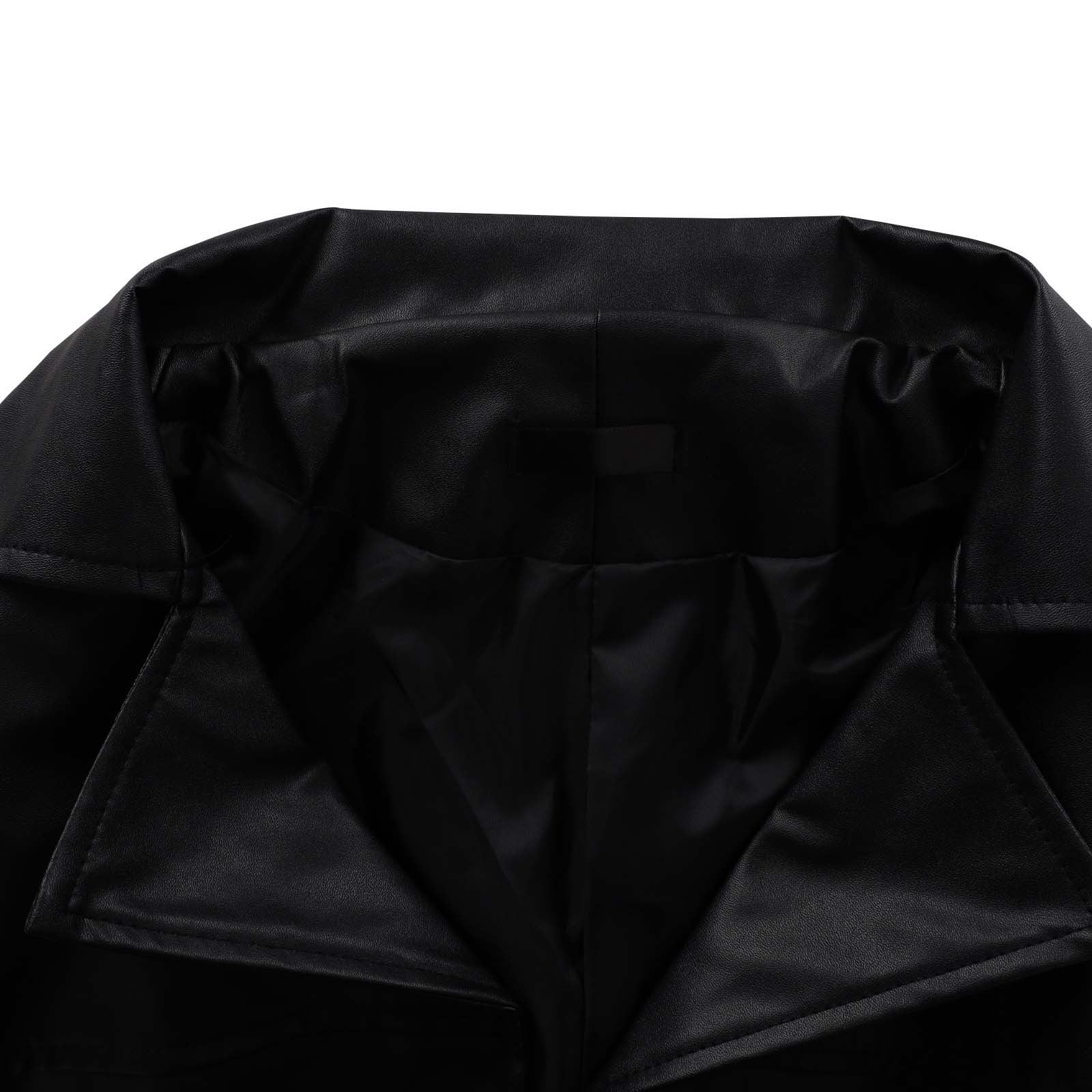 VSSSJ Mens Long Trench Coat Long PU Leather Jacket Faux Leather Long Sleeve Single Breasted Lapel Collar Fashion Mid Long Pu Jacket Outerwear Black XXXXXL