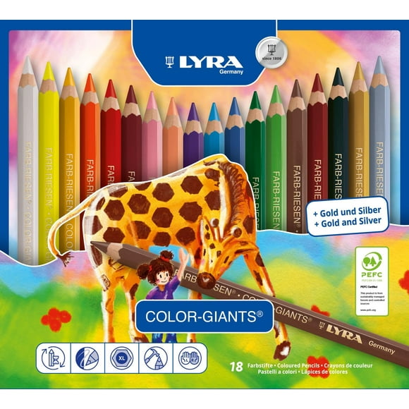 Lápices de Colores Lyra Gigantes Lacados Multicolor Con Núcleo de 6.25 mm Set de 18 multicolor