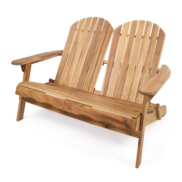 Muriel Outdoor Acacia Wood Adirondack Loveseat, Natural Finish